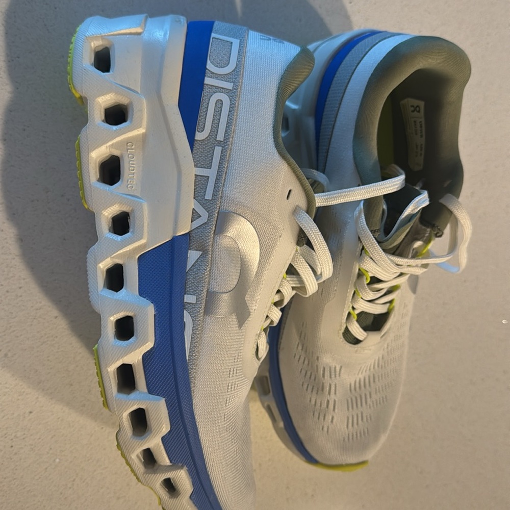 On - Performance Running White and Blue Sneakers with Cushioned Support